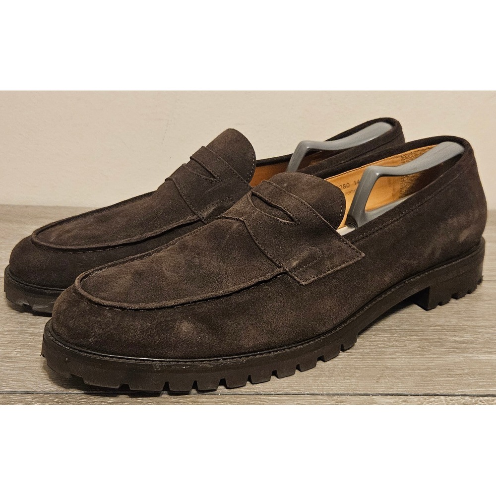 Jack Erwin Mens Dark Brown Suede Lug Sole Penny Loafers Size 14 Made in Portugal